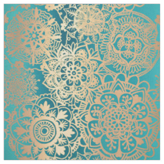 Tissu Motif Turquoise de Mandala vert et or