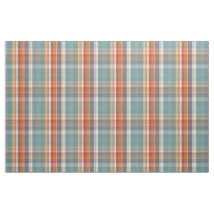 Tissu Motif Turquoise en plaid blanc orange foncé