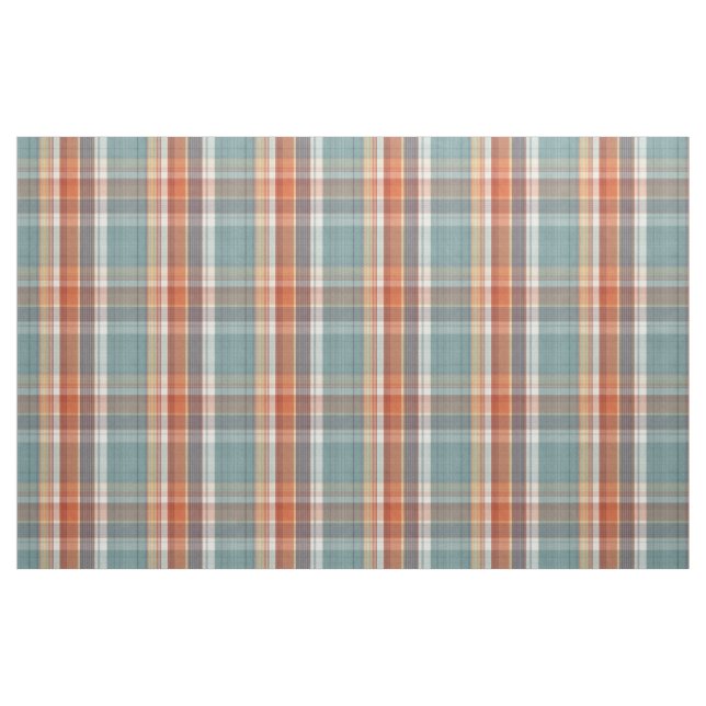 Tissu Motif Turquoise en plaid blanc orange foncé (Fat Quarter)
