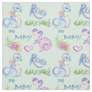 Tissu Motif Turquoise Roar Baby Dinosaur