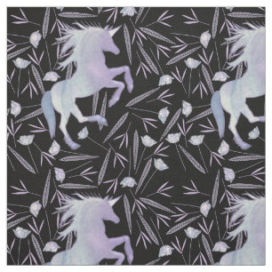 Tissu Motif Unicorne bleu violet et rose