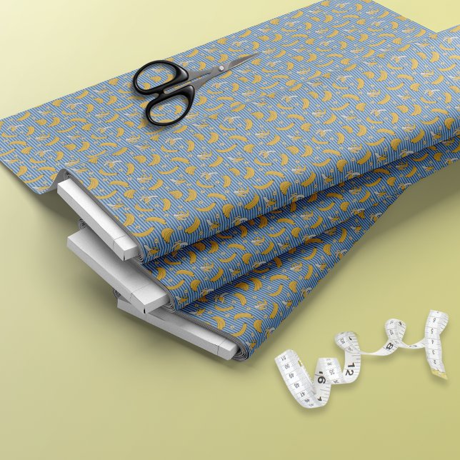 Tissu Motif vectoriel de bande banane | Bleu classique (Créateur téléchargé)