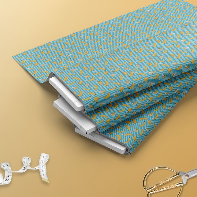 Tissu Motif vectoriel de bande banane | bleu turquoise (Créateur téléchargé)