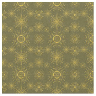 Tissu Motif vert Boho Celestial Sun Stars