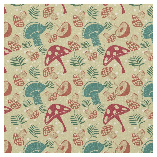 Tissu Motif vert champignons du milieu du siècle (Fermer)