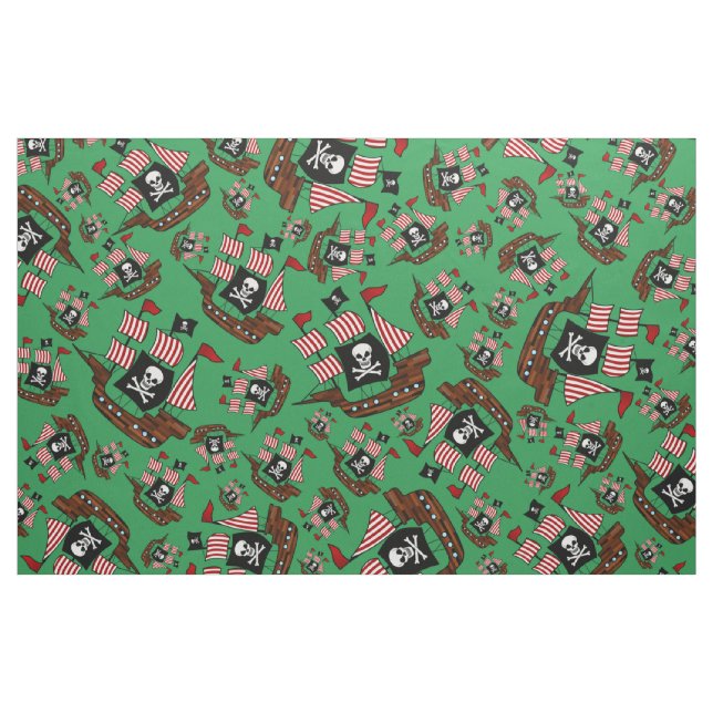 Tissu Motif vert de bateau de pirate (Yard)