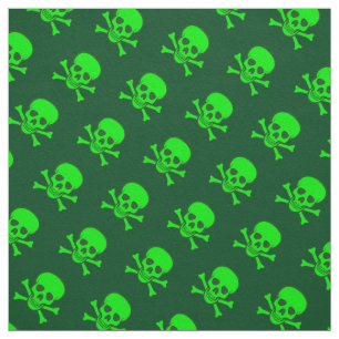 Tissu Motif vert de crâne et d'os croisés