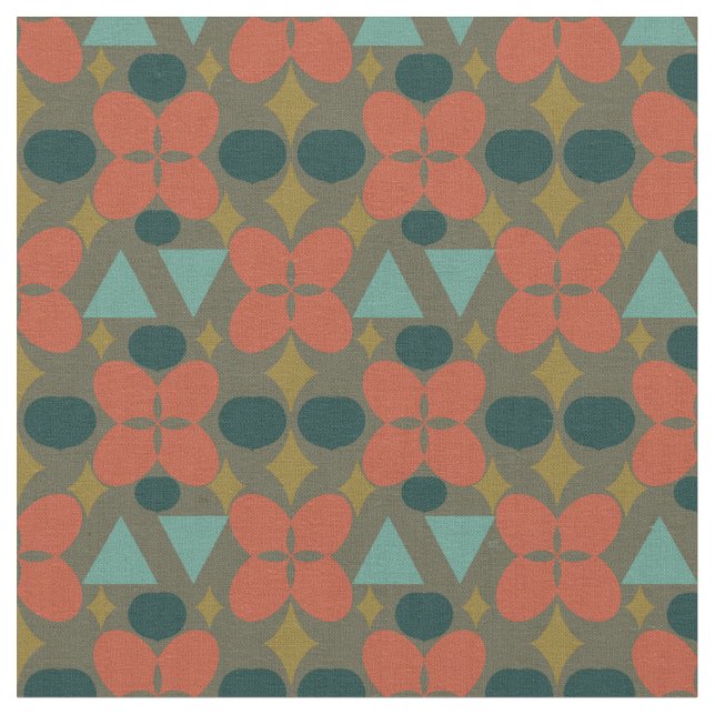 Tissu Motif vert diamant moderne Fleur du milieu du sièc (Fermer)
