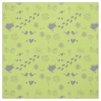 Tissu motif vert d'oiseaux, points, pas, papillon