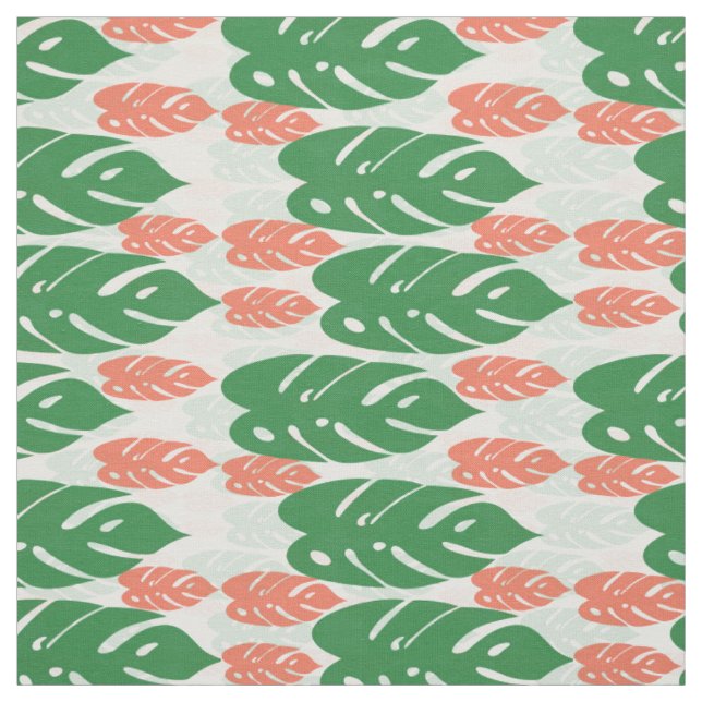 Tissu Motif vert feuille orange (Échantillon)