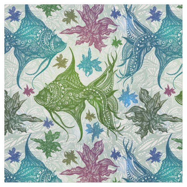 Tissu Motif vintage de poissons (Fermer)