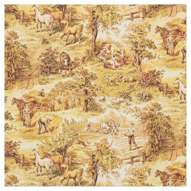 Tissu motif vintage des scènes de ferme (Fermer)