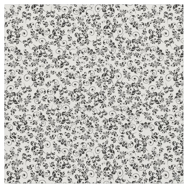 Tissu Motif Vintage Floral noir et blanc (Fermer)
