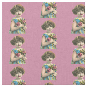 Tissu Motif vintage Flower sur rose