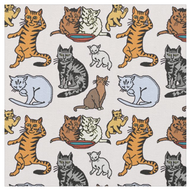 Tissu Motif vintage mignon de dessin de chat (Fermer)