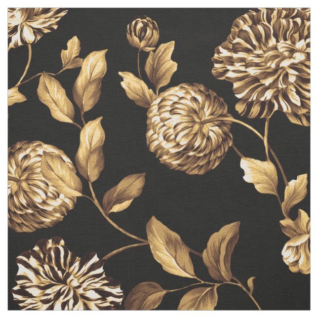 Tissu Motif Vintage or Dahlia Fleurs (Échantillon)