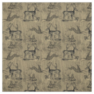 Tissu Motif vintage rustique de cerfs communs