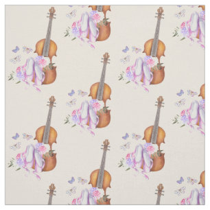 Tissu Motif violon, chaussons de ballet et papillons