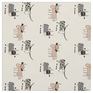 Tissu Motif Whimsical de vache sur Beige