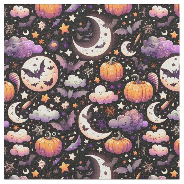 Tissu Motif Whimsical Halloween Night Sky (Fermer)
