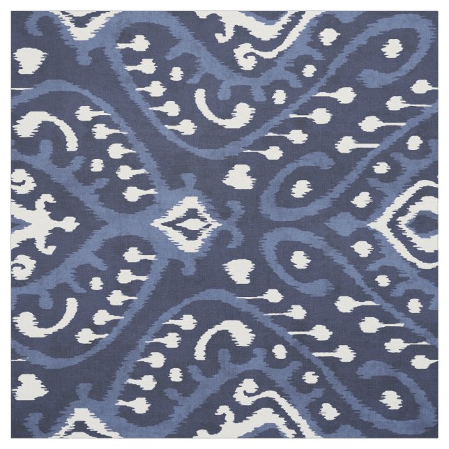 Tissu motifs tribaux chic indigo bleu et blanc ikat (Échantillon)