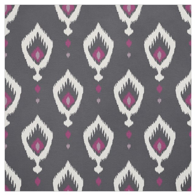 Tissu motifs tribaux chics ikat noir et violet (Échantillon)