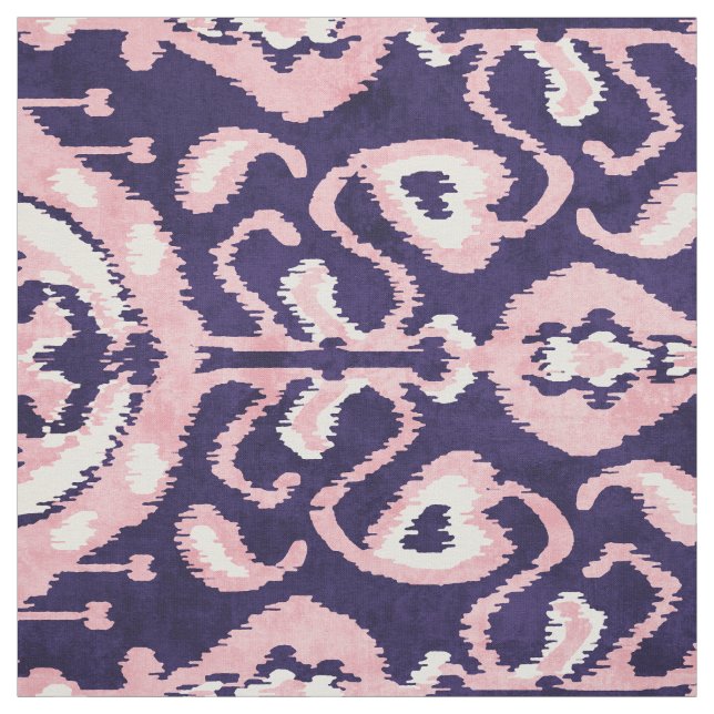 Tissu motifs tribaux chics indigo bleu et ikat rose (Échantillon)