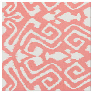 Tissu motifs tribaux coralliens rouges et blancs ikat