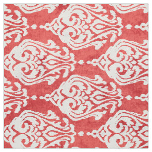 Tissu motifs tribaux de damask ikat blanc rouge et migno