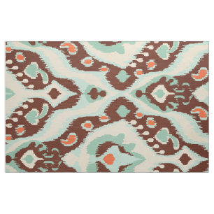 Tissu motifs tribaux de l'Ikat marron-orange turquoise