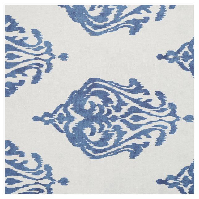 Tissu motifs tribaux mignons, bleus et blancs, de damask (Échantillon)