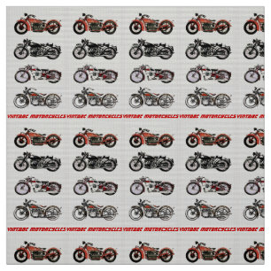 Tissu MOTOCYCLES VINTAGES CLASSIQUES gris rouge noir