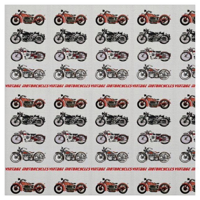 Tissu MOTOCYCLES VINTAGES CLASSIQUES gris rouge noir (Échantillon)
