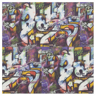 Tissu Mots Graffiti colorés