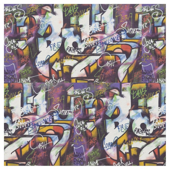 Tissu Mots Graffiti colorés (Fermer)