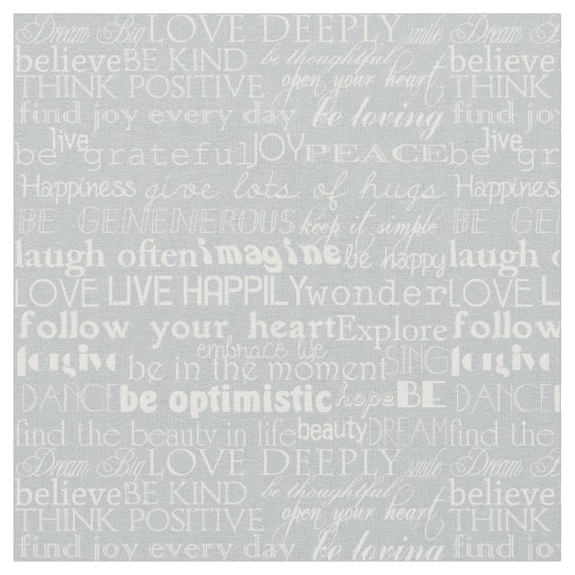 Tissu Mots inspirés gris et typographie blanche (Fermer)