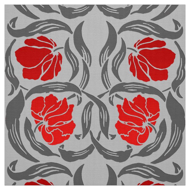 Tissu Mouron de William Morris, gris argenté et rouge (Échantillon)