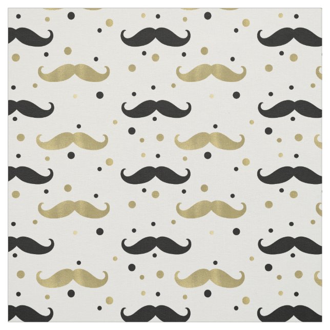 Tissu Moustaches noires de confettis d'or (Échantillon)