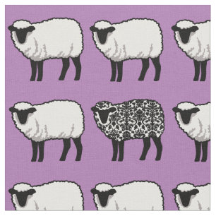 Tissu Mouton noir damassé au violet