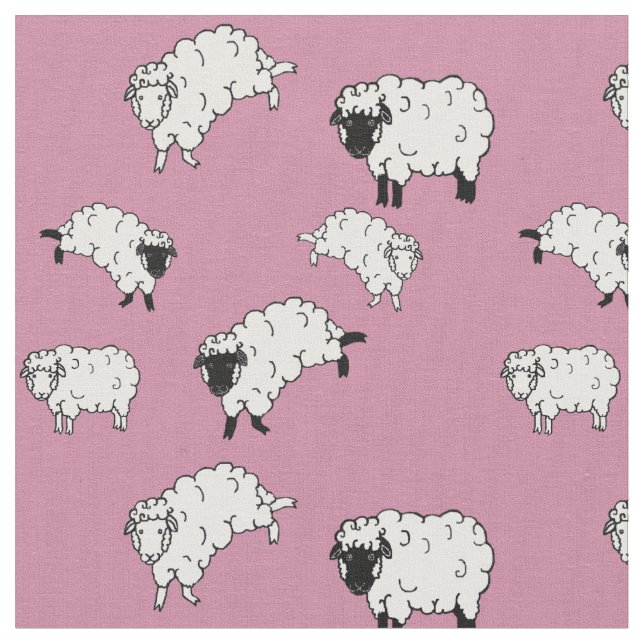 Tissu Moutons noirs/blancs/petits agneaux sur le rose 2 (Fermer)