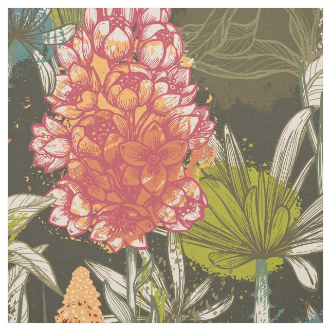 Tissu Multicolor noir Africain Abstrait motif floral (Échantillon)