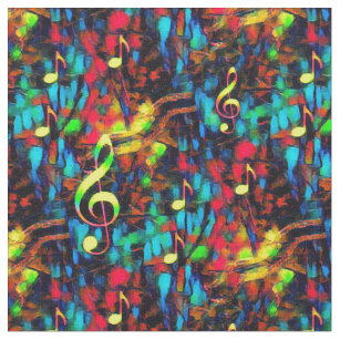 Tissu Music Notes Bright Abstrait Fabric