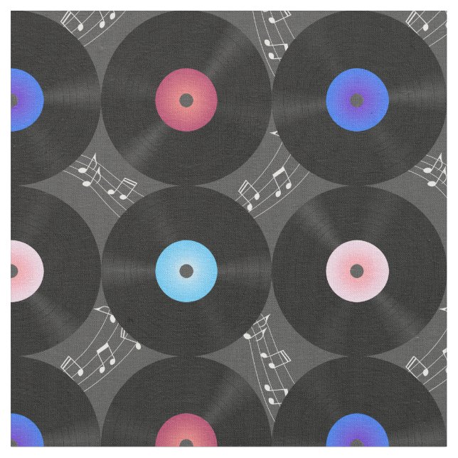 Tissu Music Vinyl Records Music Notes (Fermer)