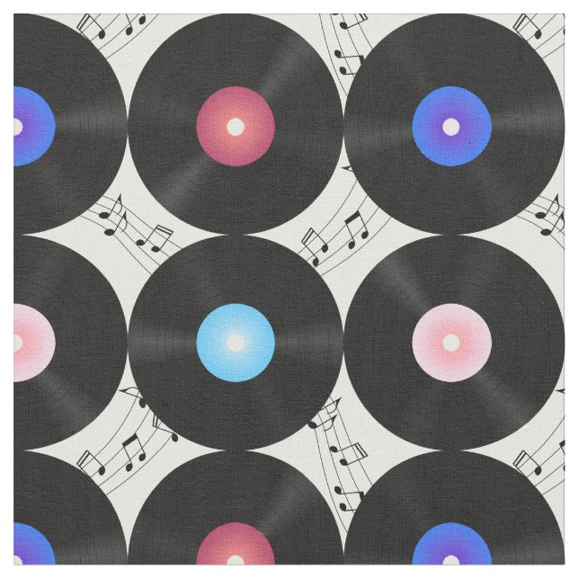 Tissu Music Vinyl Records Music Notes (Fermer)