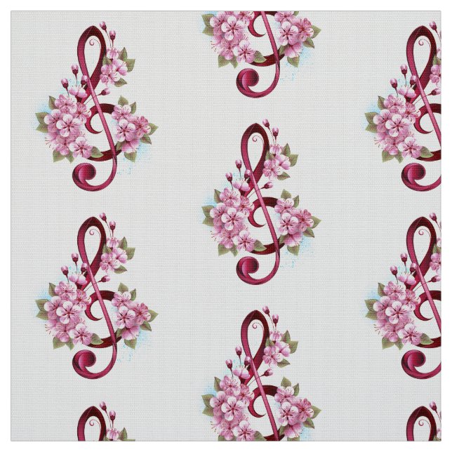 Tissu Musical treble clef notes with sakura flowers (Échantillon)