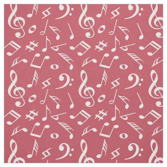 Tissu Musique. rose poussiéreux. Notes.Moderne.Lettrage (Échantillon)