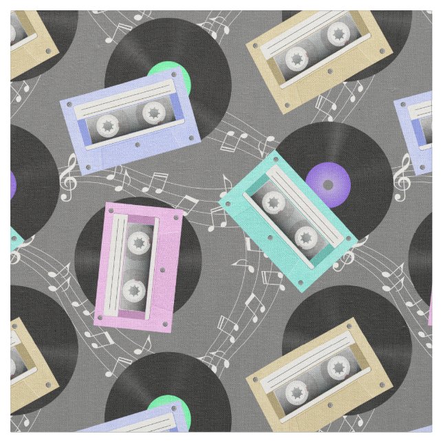 Tissu Musique vinyle disques et cassettes de cassettes (Fermer)