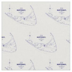 Tissu Nantucket Island MA Carte Vintage Marine Blue