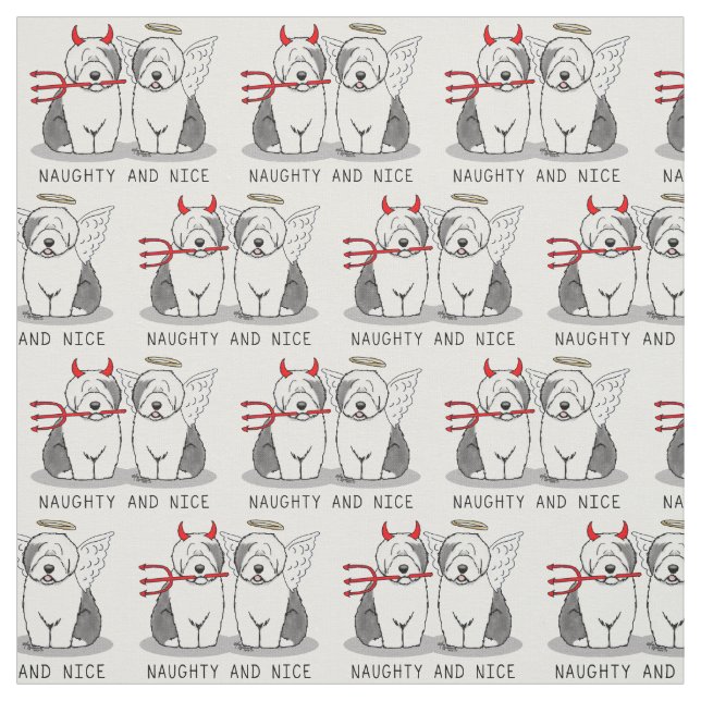 Tissu Naughty & Nice Old English Sheepdogs (Grey 1) (Échantillon)