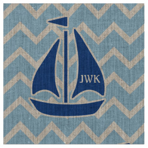 Tissu Nautical Blue Sailboat et Chevron Personnalisé